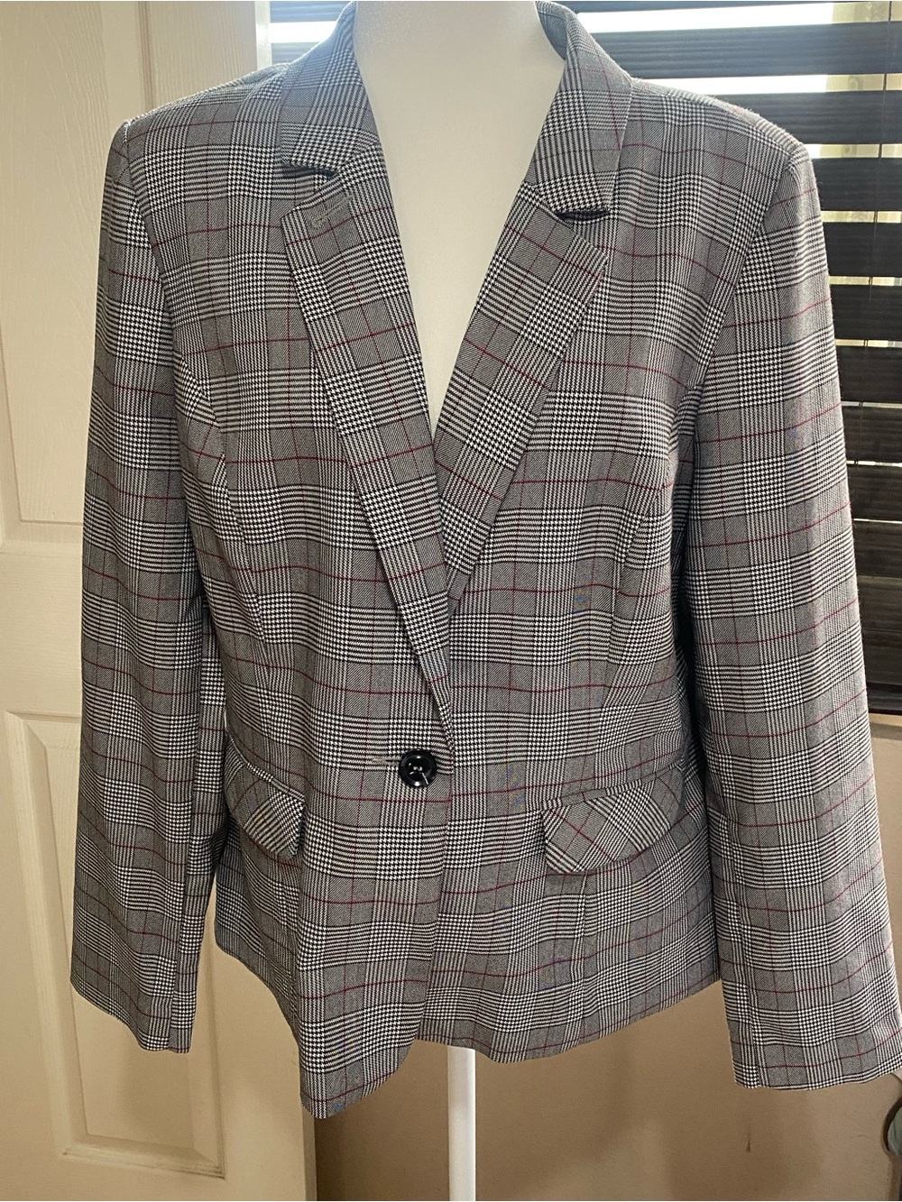 Zac & Rachel Gray Plaid Blazer with Burgundy Windowpane